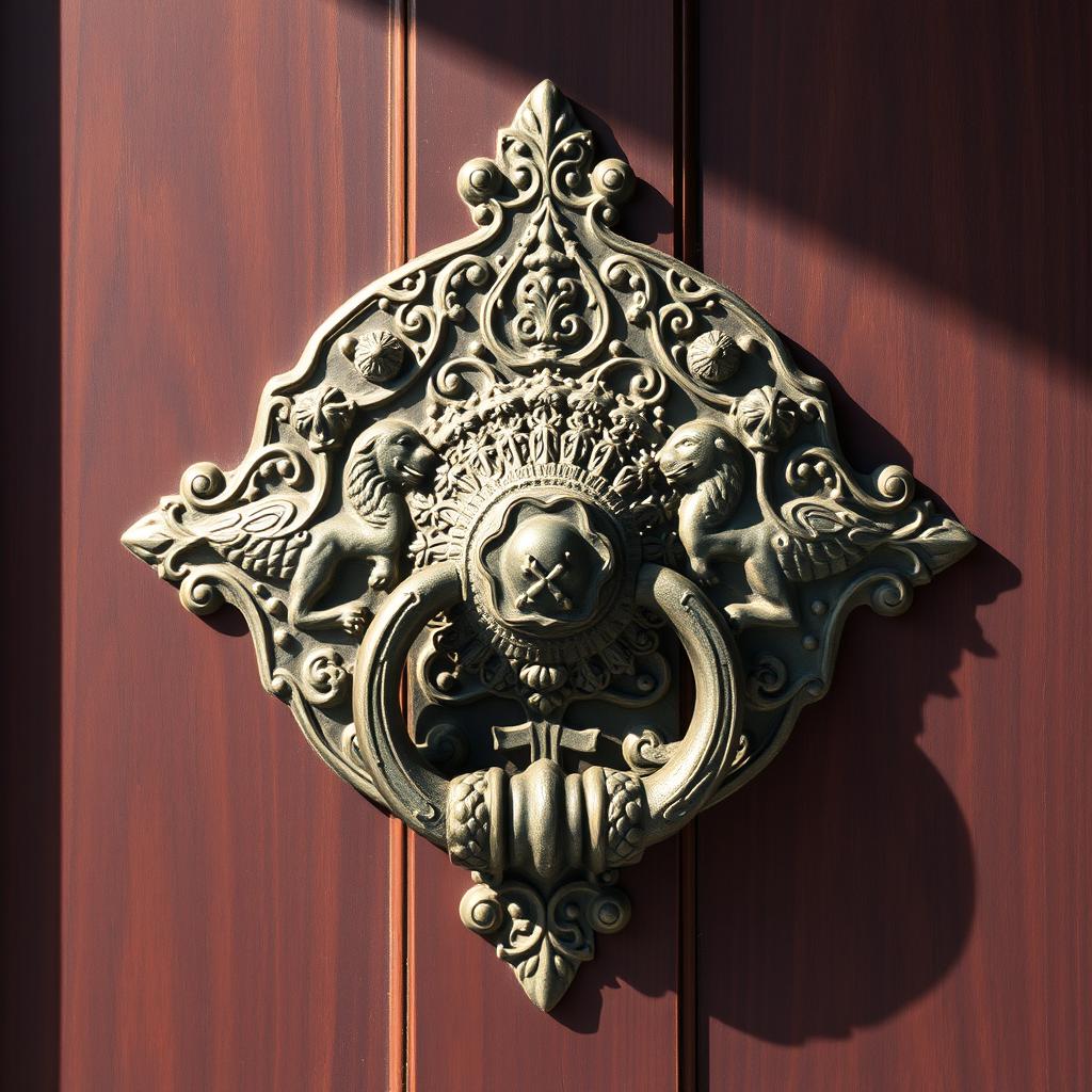 A beautifully crafted door knocker featuring the design of Cyrus the Great, intricately detailed with Persian motifs and symbols