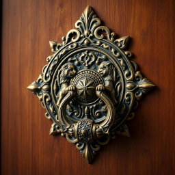 An exquisite door knocker inspired by the design of Cyrus the Great, showcasing intricate Persian artistry