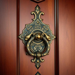 An exquisite door knocker inspired by the design of Cyrus the Great, showcasing intricate Persian artistry