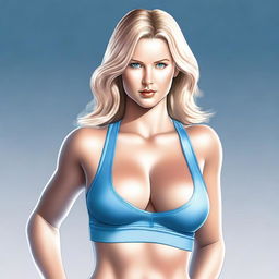 This is a high-quality digital art image featuring a woman with blonde hair and blue eyes