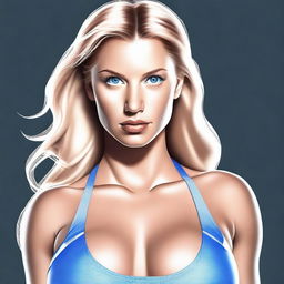 This is a high-quality digital art image featuring a woman with blonde hair and blue eyes