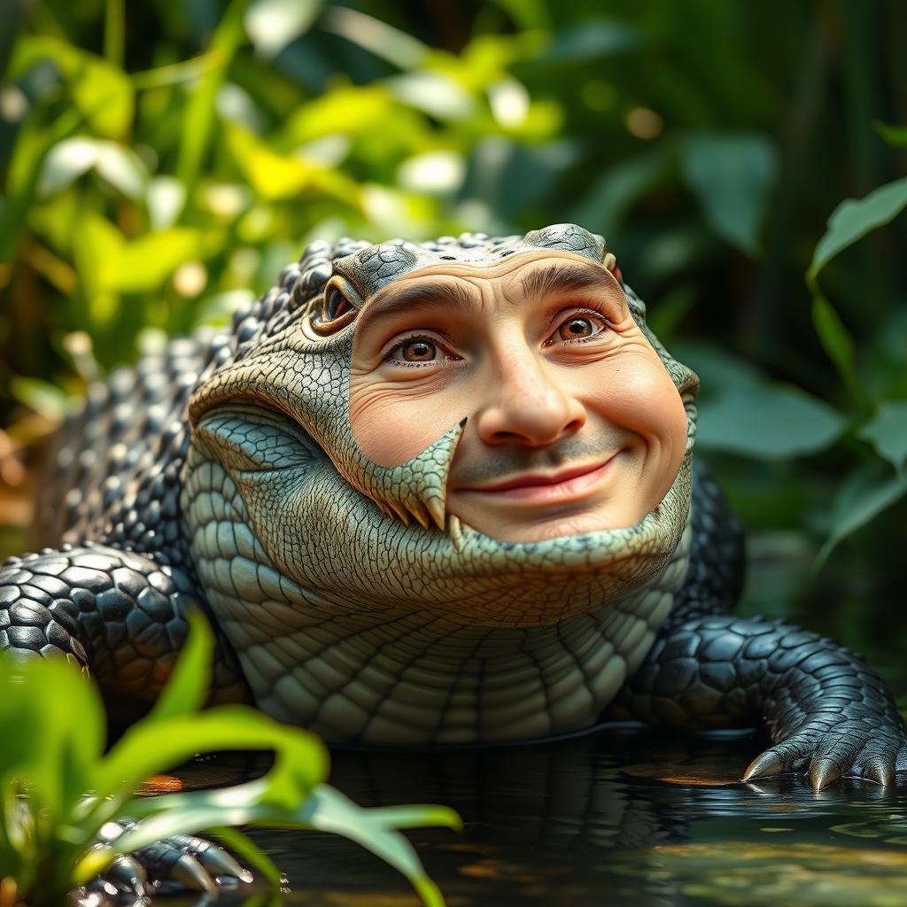 Alligator with a Human Twist: Nature's Surreal Blend