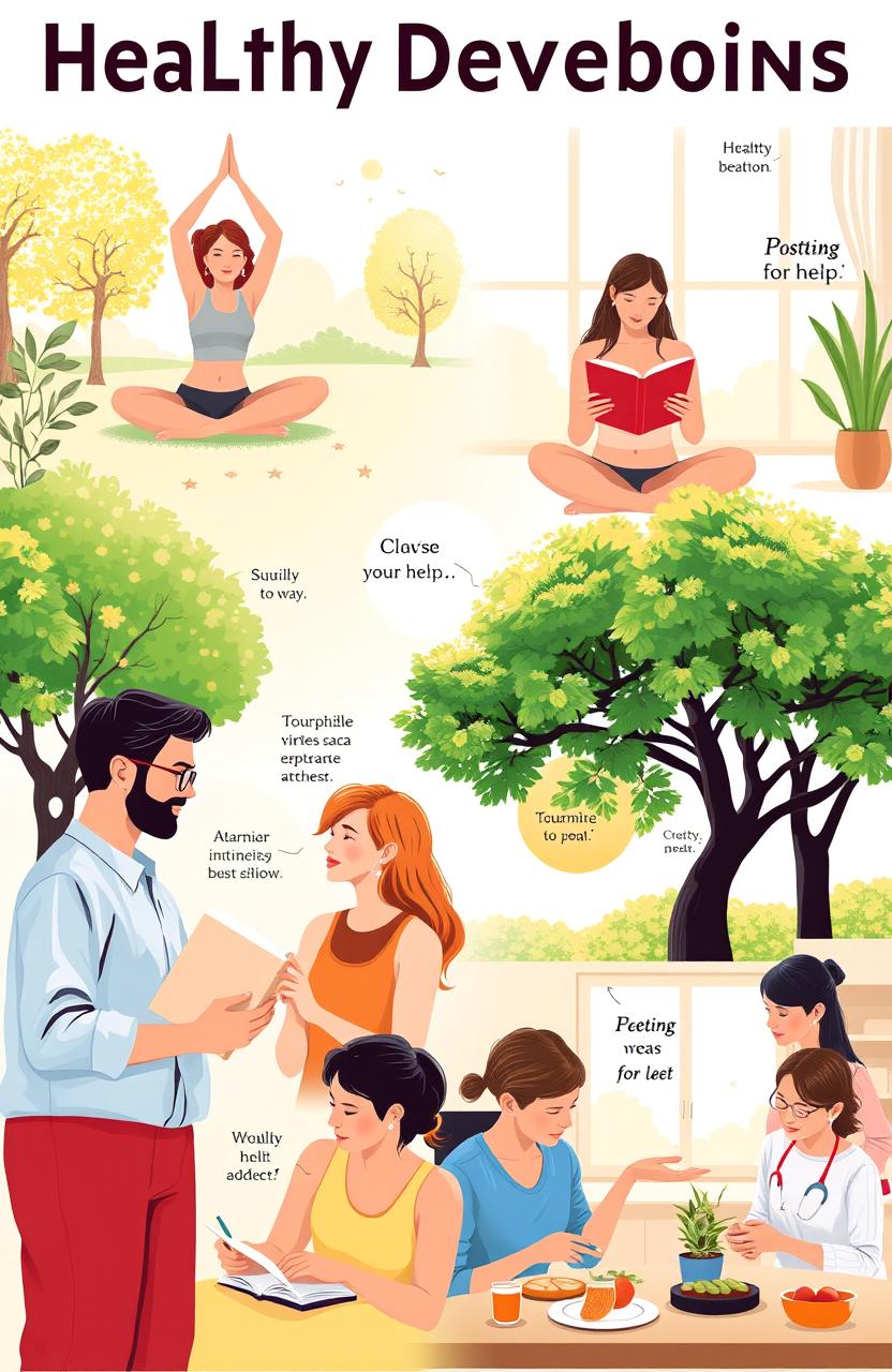 A vibrant and motivating scene representing personal development and healthy habits