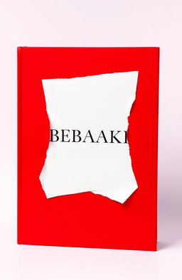 A book cover design featuring a striking red front and back with a bold white middle section