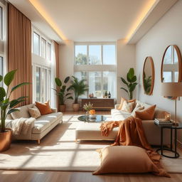 A beautifully redesigned interior space that maintains the original arrangement of furniture and objects, yet feels more illuminated, tranquil, welcoming, luxurious, and spacious