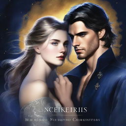 A high-quality book cover art that depicts a romantic narrative between two incredibly attractive characters