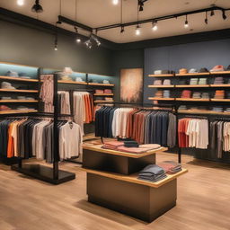 A bustling clothing store filled with stylish and colorful apparel arranged on racks and shelves under efficient lighting.