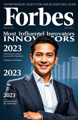 A Forbes magazine cover featuring a confident, professional individual exuding charisma and success