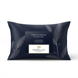 A premium pillow packaging design for a pillow filled with goose down feathers