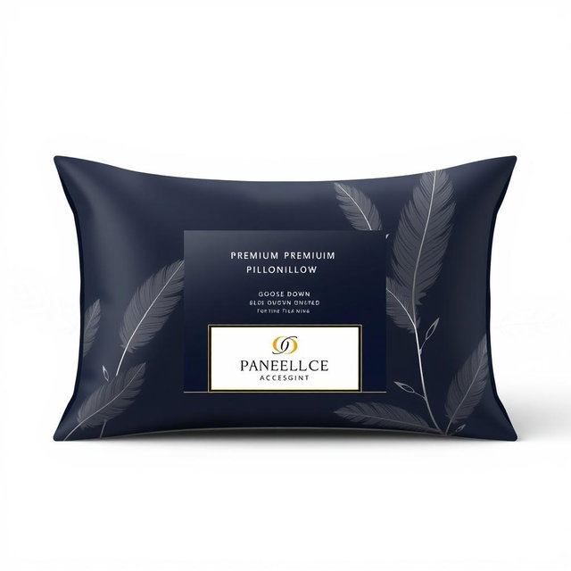 A premium pillow packaging design for a pillow filled with goose down feathers