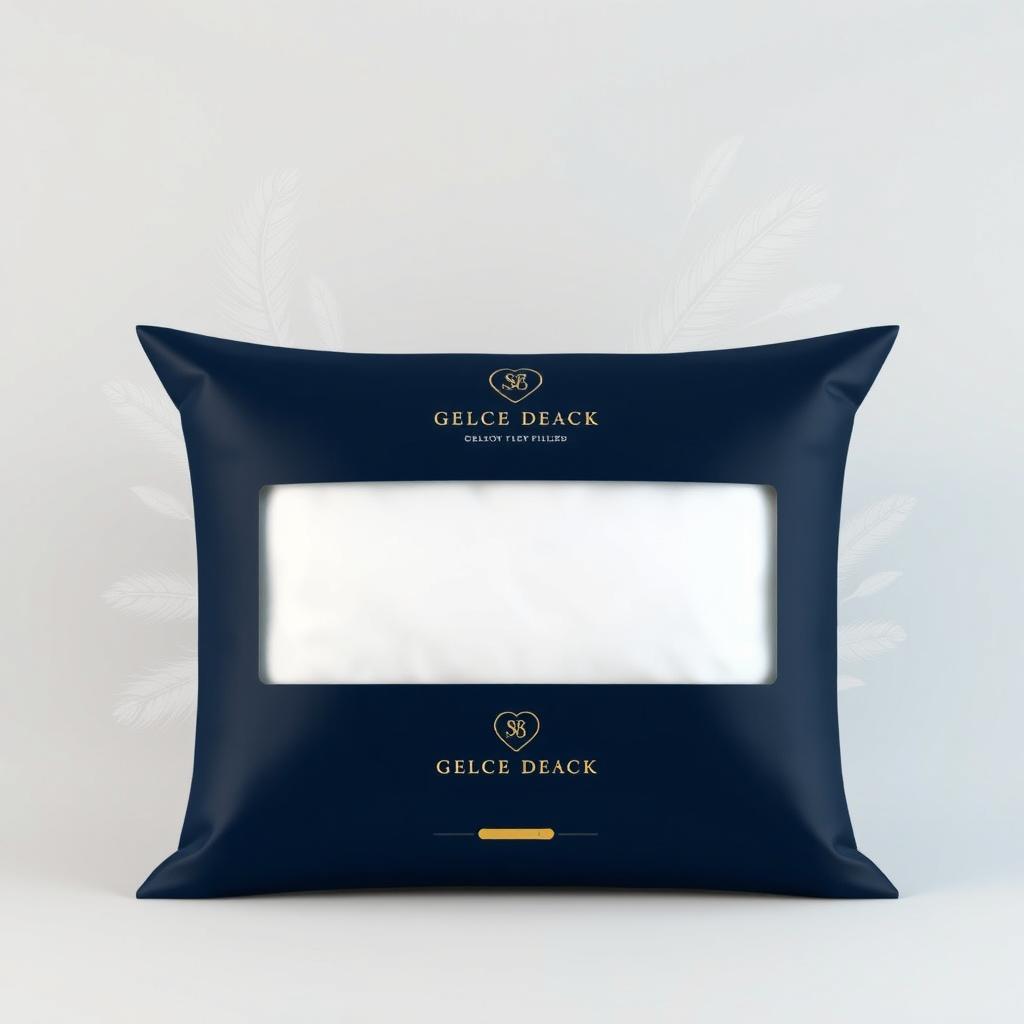 A premium pillow packaging design for a pillow filled with goose down feathers