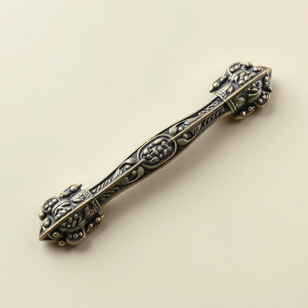 A beautifully crafted door handle featuring a long iron rod design
