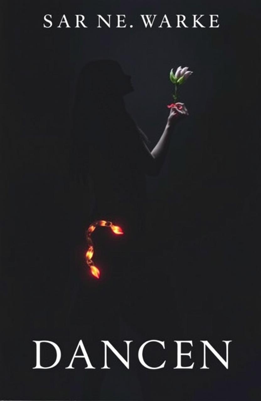 A mysterious book cover featuring a girl with long black hair, gracefully dancing in the shadows