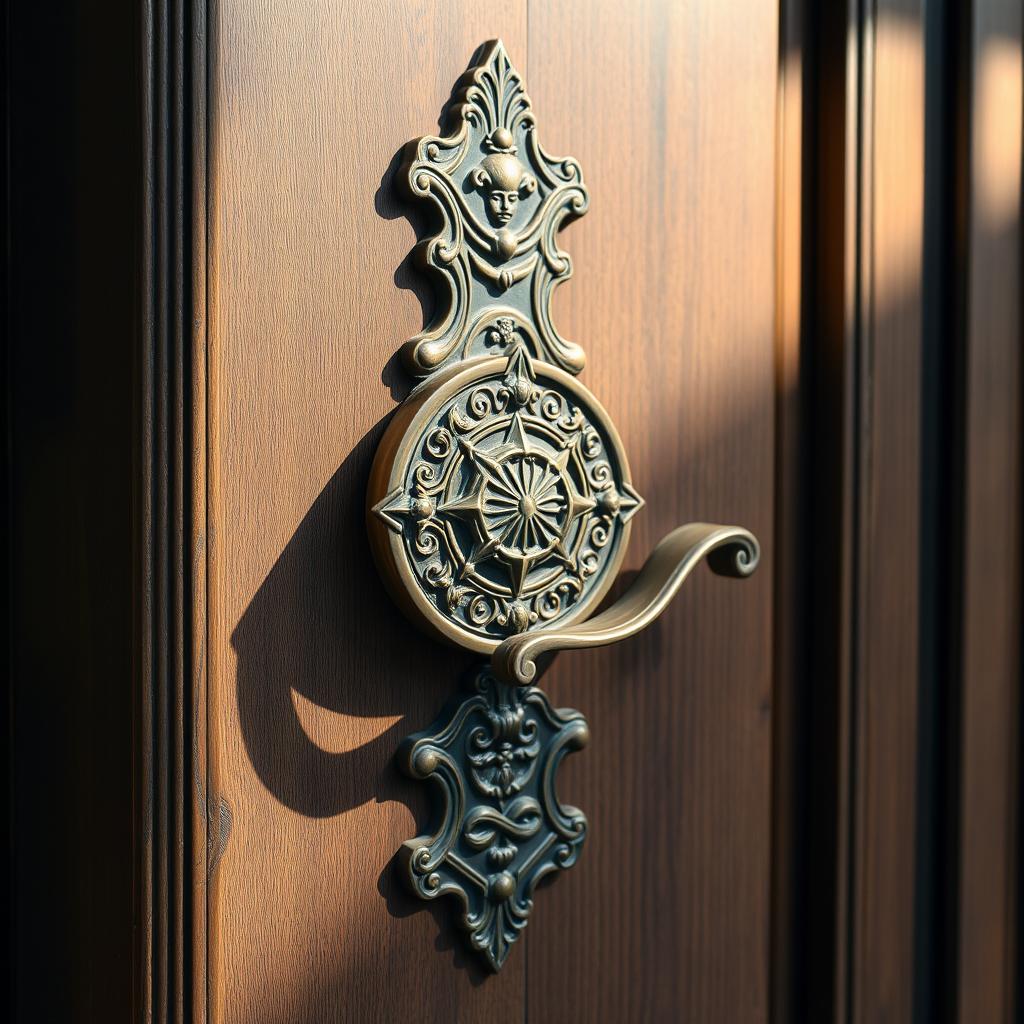 A beautifully crafted tall door handle featuring an intricate design inspired by the historical figure Cyrus the Great