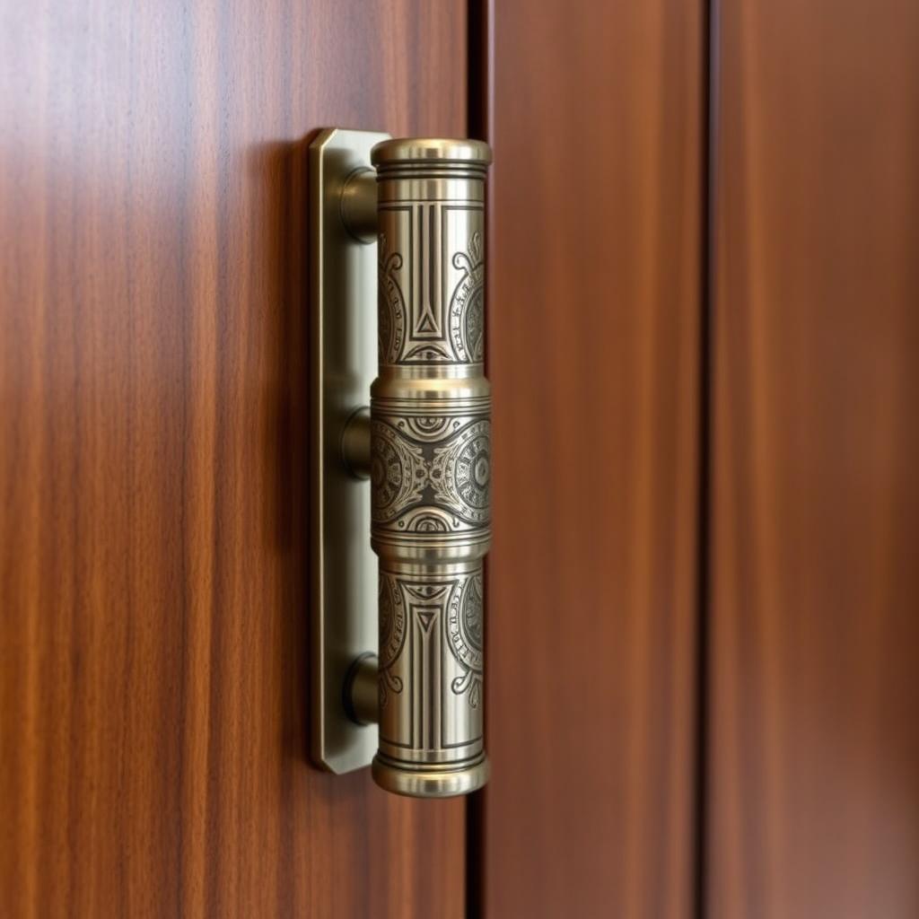 A tall, cylindrical door handle featuring a striking design inspired by Cyrus the Great