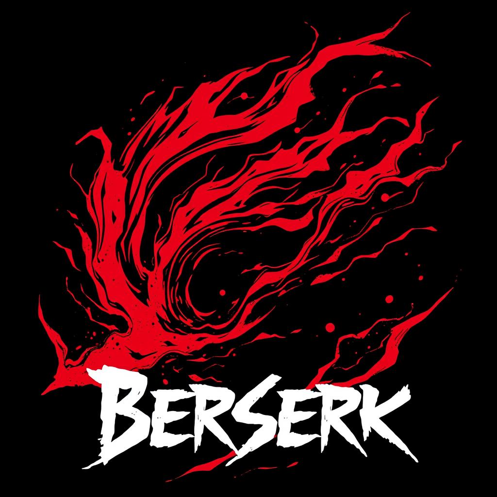 An abstract design inspired by the manga Berserk, featuring dynamic shapes and aggressive lines that embody the intense themes of the story