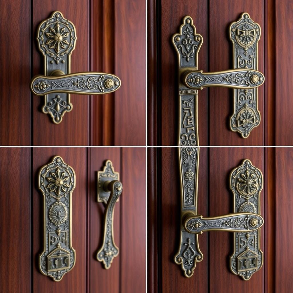 A collection of tall door handles inspired by Cyrus the Great, featuring ornate designs that reflect ancient Persian artistry