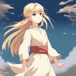 A digital art image of the highest quality, showcasing a blonde girl in the distinctive Studio Ghibli style