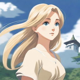 A digital art image of the highest quality, showcasing a blonde girl in the distinctive Studio Ghibli style