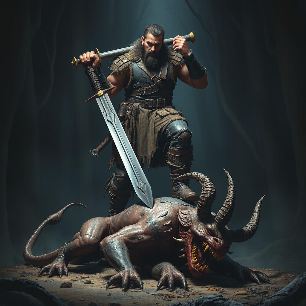 Epic Human Warrior in Rugged Leather Armor