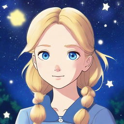 This is a high-quality digital art image, featuring a teenage girl with blonde hair and blue eyes, rendered in the iconic Studio Ghibli style