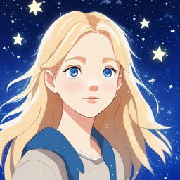 This is a high-quality digital art image, featuring a teenage girl with blonde hair and blue eyes, rendered in the iconic Studio Ghibli style