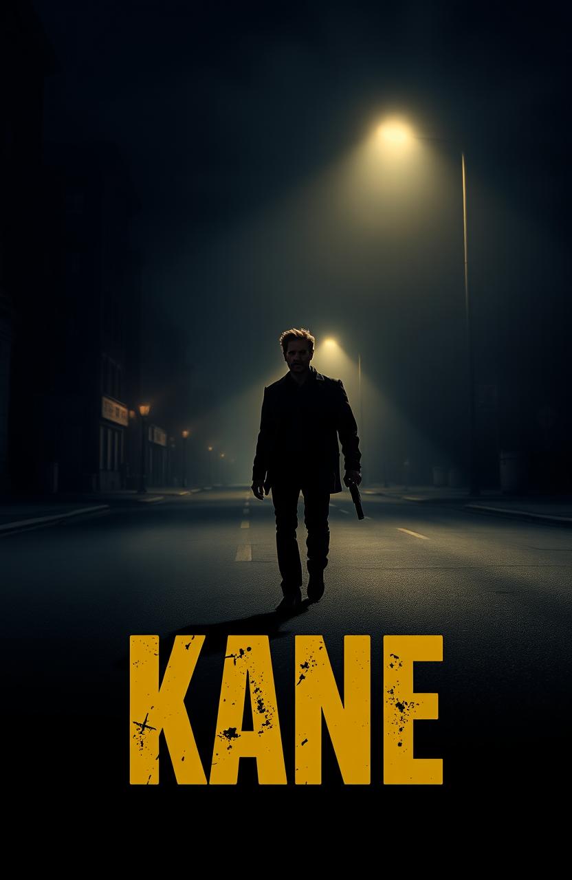 A dark and atmospheric night scene on an empty street in a United States city