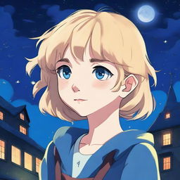 This high-quality digital art image depicts a teenage girl in the timeless Studio Ghibli style, inspired by 'Howl's Moving Castle'