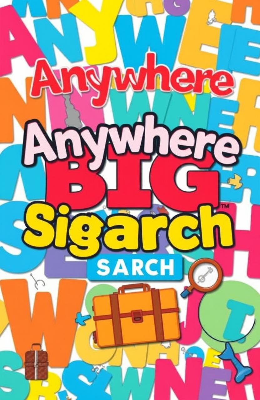 A vibrant and engaging book cover for a word search book titled 'Anywhere Big Word Search'