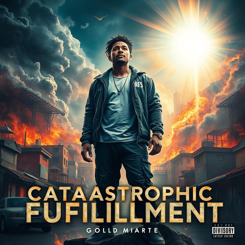 A powerful and emotive album cover for a mixtape titled 'Catastrophic Fulfillment'