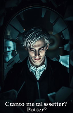 A dramatic scene featuring Draco Malfoy crying in front of a shattered mirror