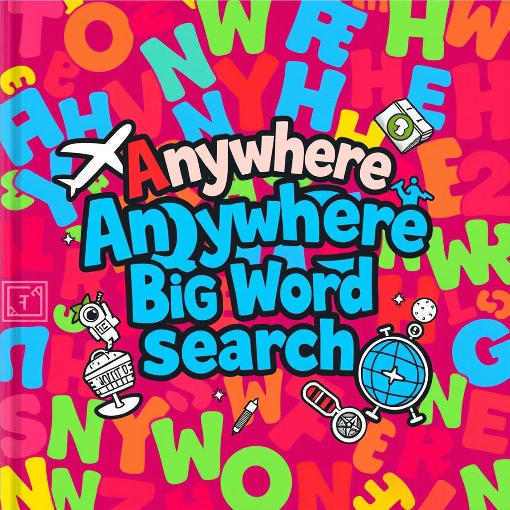 An eye-catching book cover for a word search book titled 'Anywhere Big Word Search'