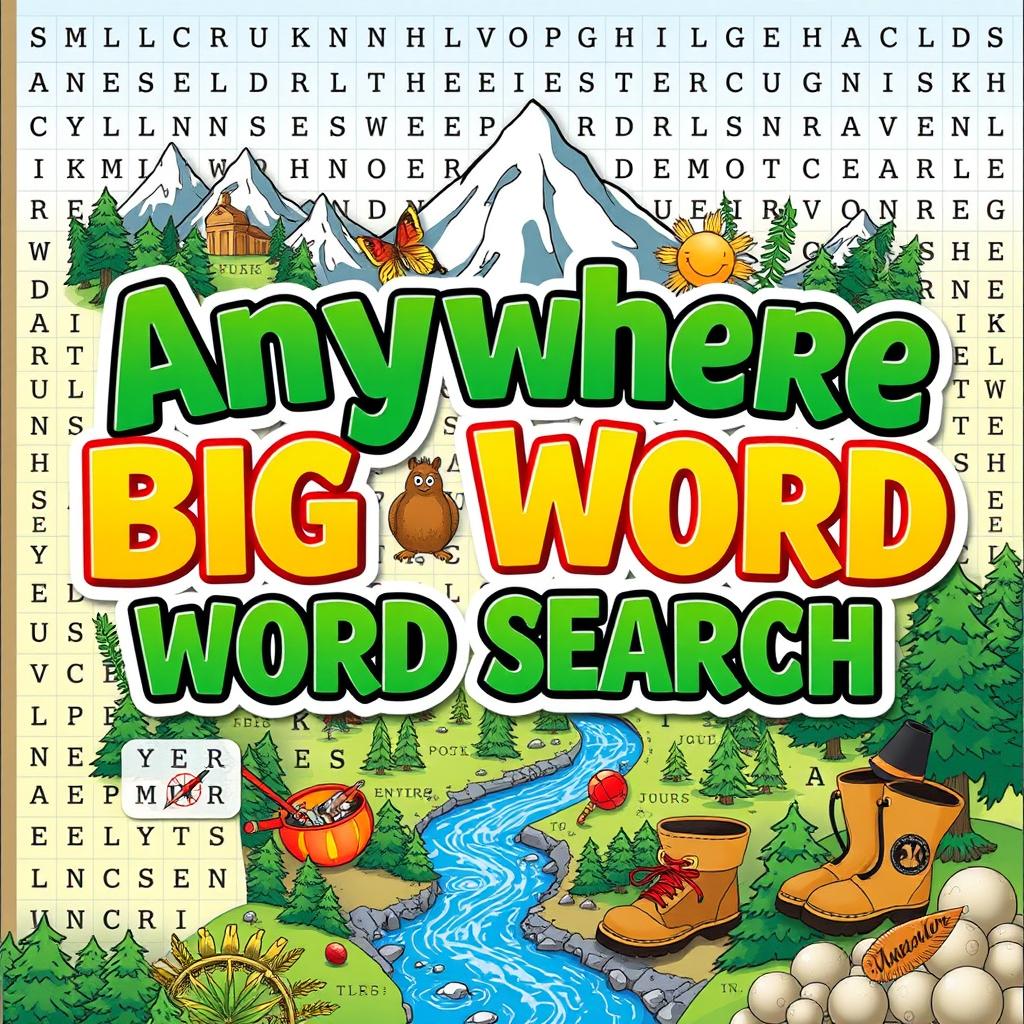 A captivating book cover for a word search book titled 'Anywhere Big Word Search'