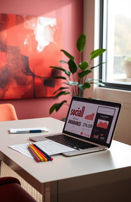 A psychological assessment scene showcasing social awareness, set against a maroon and red color palette