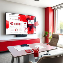A modern psychological assessment scene focused on social awareness, featuring a maroon and red color theme