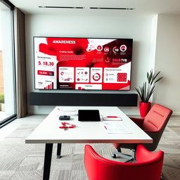 A modern psychological assessment scene focused on social awareness, featuring a maroon and red color theme