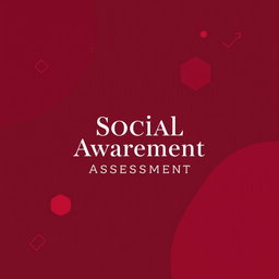 A modern cover page for a psychological assessment focused on social awareness, featuring a striking maroon and red color theme