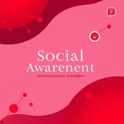 A modern cover page for a psychological assessment focused on social awareness, designed in a rich maroon and red color theme