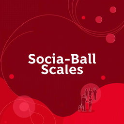 A modern and visually striking cover page for a psychological assessment titled 'Socia-Ball Scales' that emphasizes social awareness, designed in a theme dominated by maroon and various shades of red