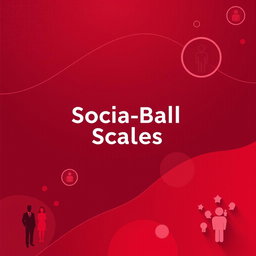 A modern and visually striking cover page for a psychological assessment titled 'Socia-Ball Scales' that emphasizes social awareness, designed in a theme dominated by maroon and various shades of red
