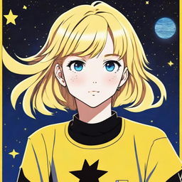 This is a high-quality image, capturing an 80s anime girl with short blonde hair and blue eyes