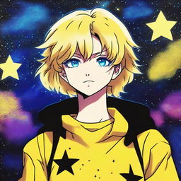 A high-quality image depicts an 80s anime girl with short blonde hair and blue eyes