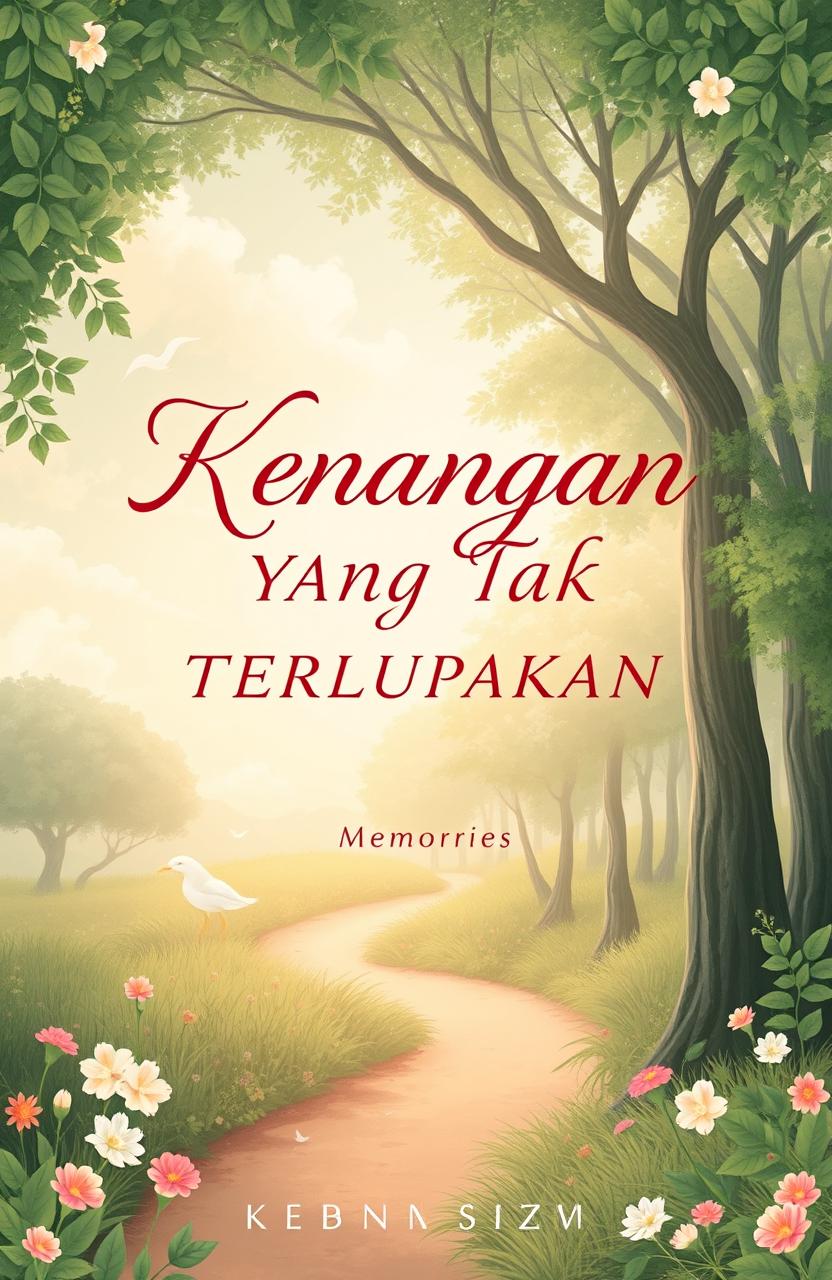A book cover design featuring the title "KENANGAN YANG TAK TERLUPAKAN" prominently displayed in an elegant, flowing font