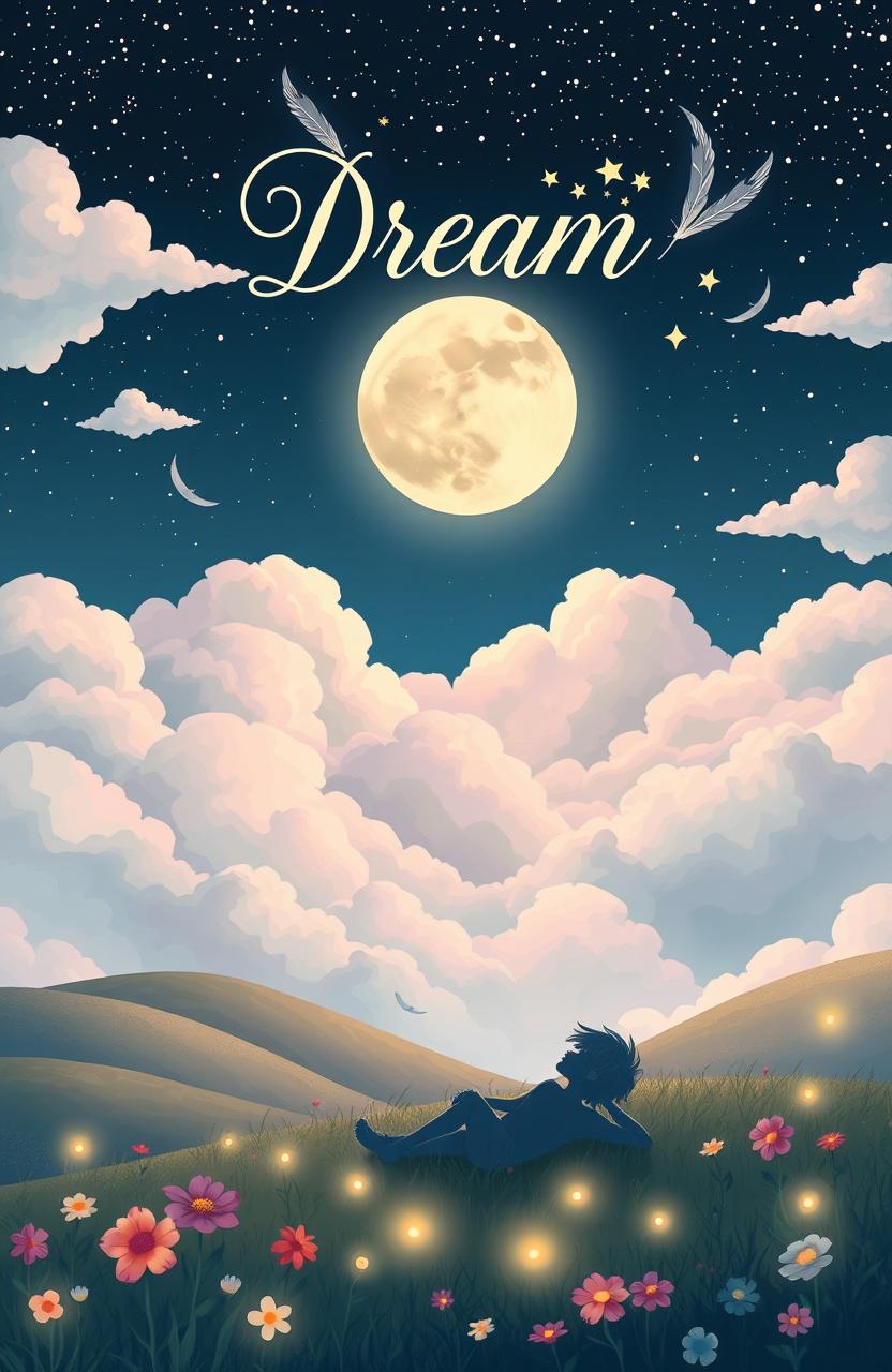A whimsical and enchanting book cover design centered around the theme of 'dream'