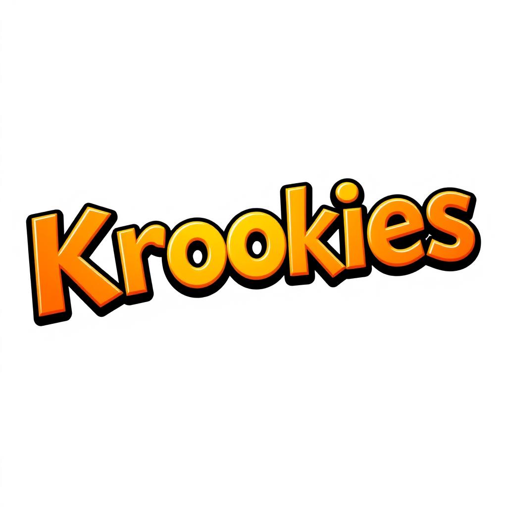 3D text of the word 'Krookies' featuring a striking color combination of black, yellow, and orange