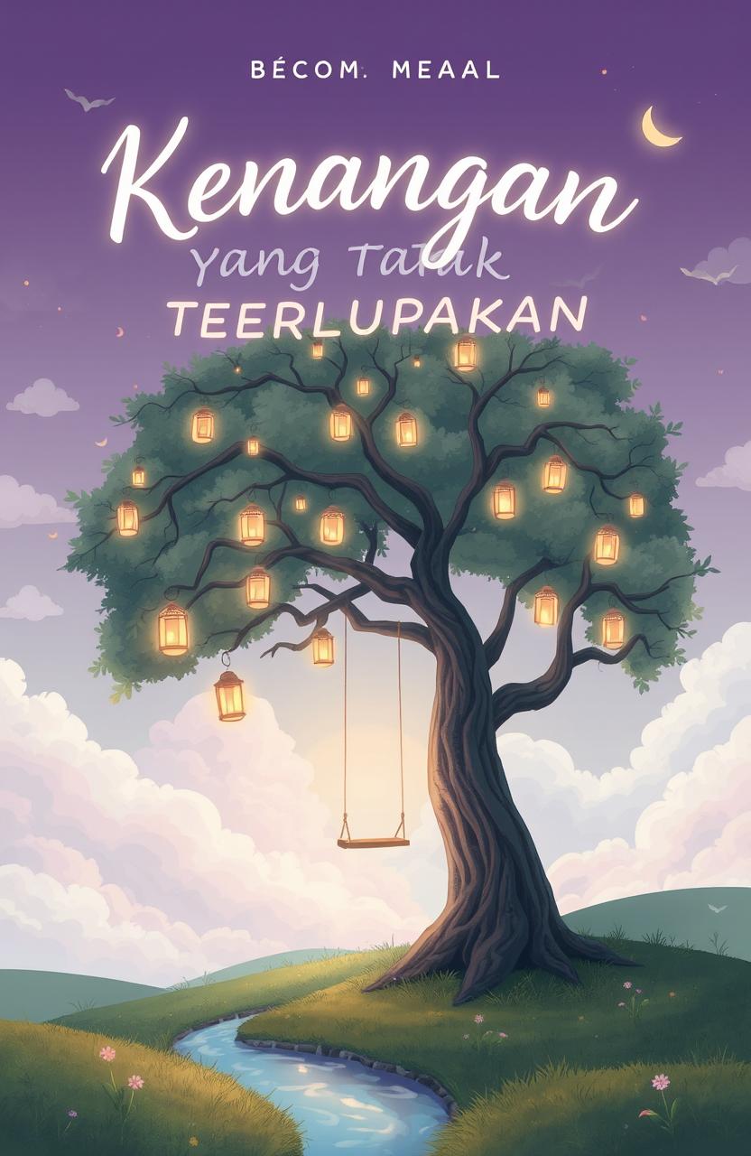 A whimsical book cover illustration design featuring a dreamy theme, showcasing a surreal landscape with ethereal clouds in soft pastel colors like lavender, light blue, and pink