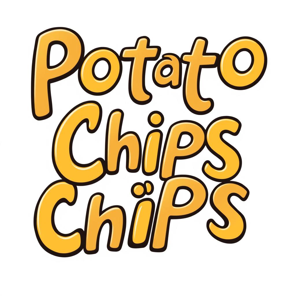 3D text of the phrase 'Potato Chips' in a striking color combination of black and yellow