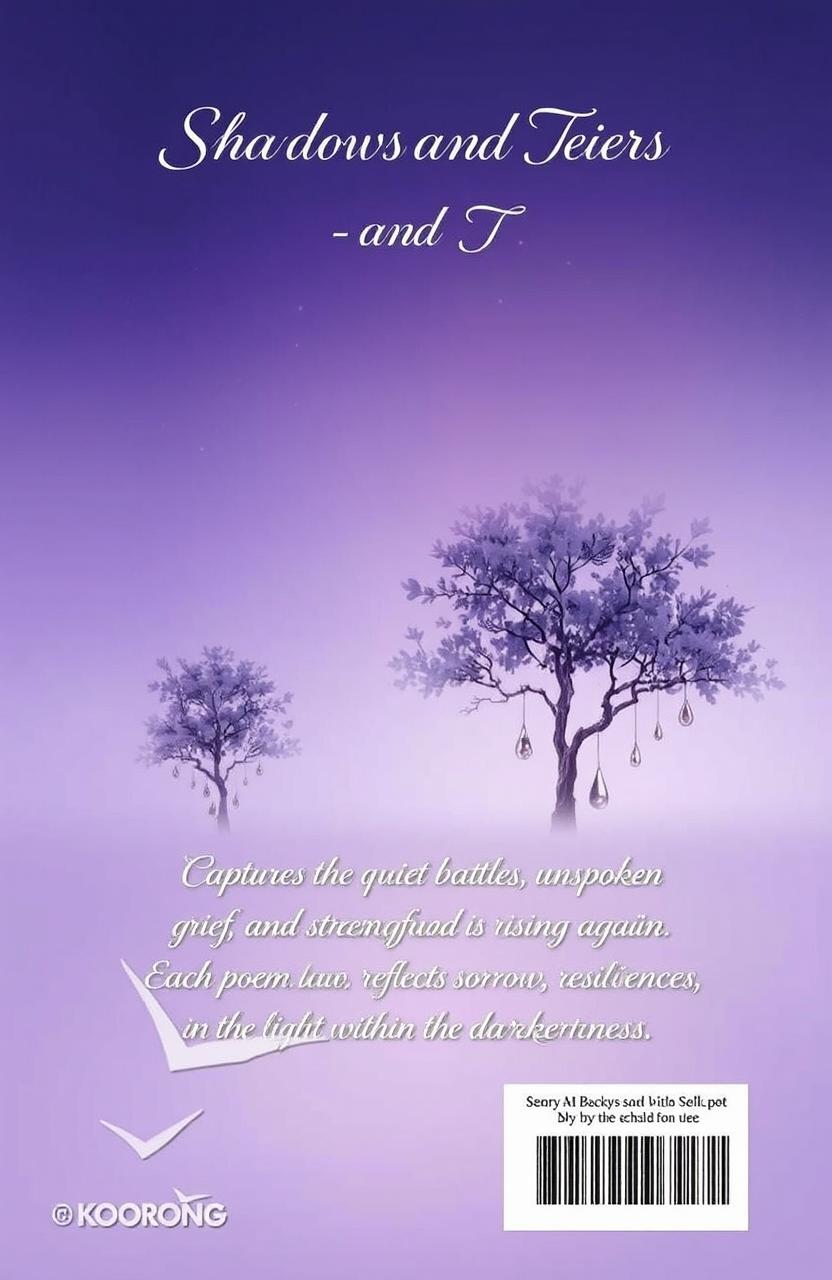 A serene and evocative book back cover design for a poetry collection titled 'Shadows and Tears'