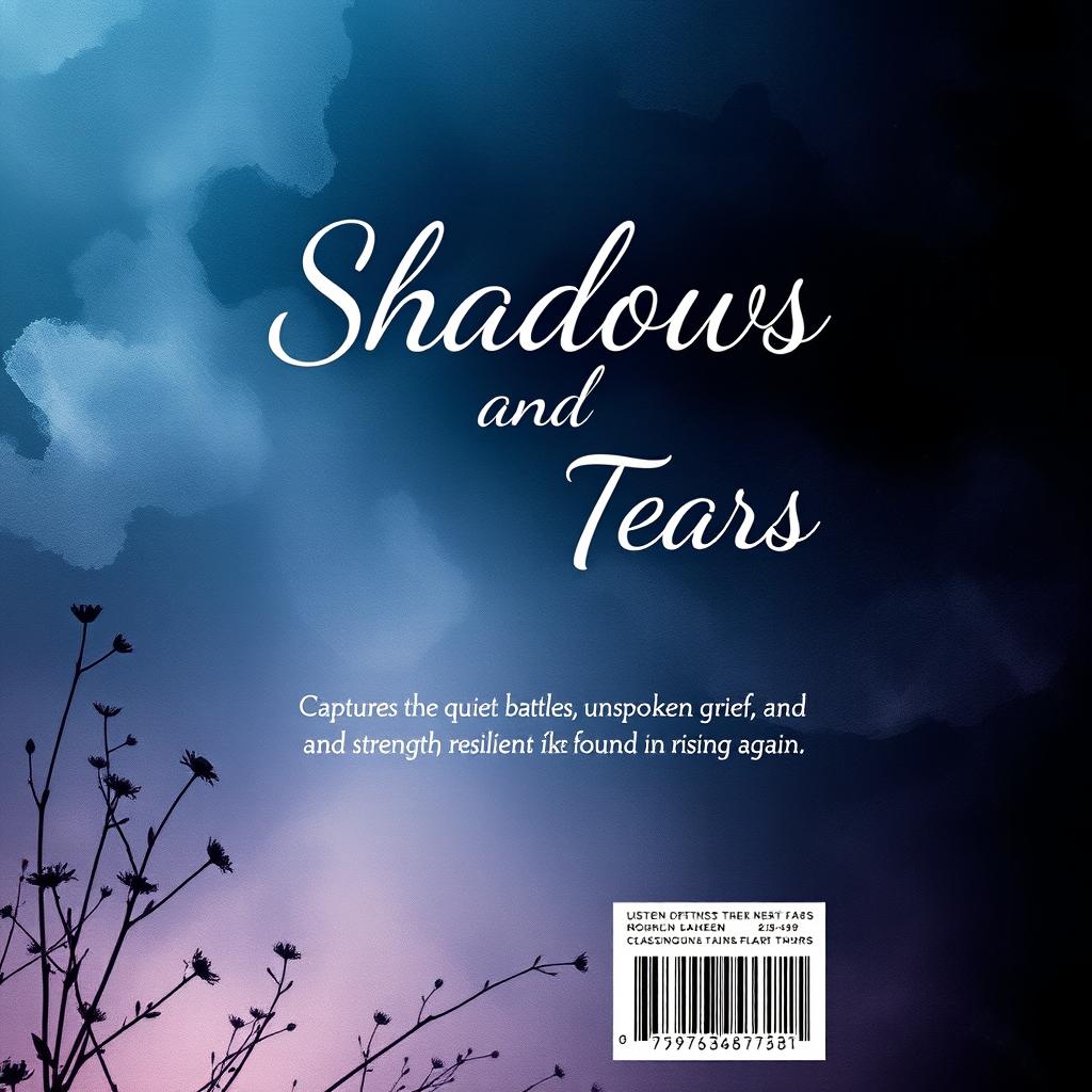 A captivating book back cover design for a poetry collection titled 'Shadows and Tears'