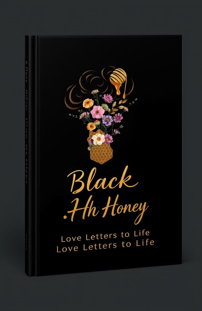 A book cover design for "Black Honey: Love Letters to Life" featuring a deep, velvety black background reminiscent of midnight skies